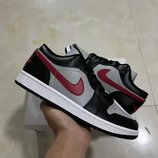 Nike Air Jordan 1 Low Black Gray Red Lifestyle Sneakers