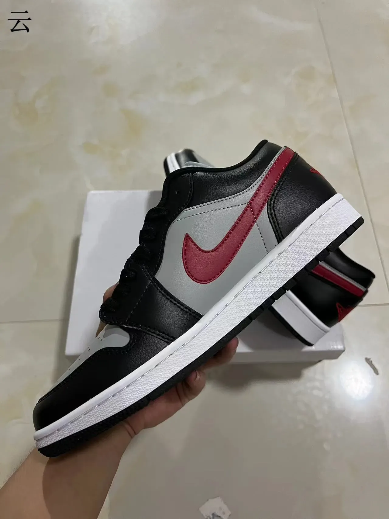 Nike Air Jordan 1 Low Black Gray Red Lifestyle Sneakers 5