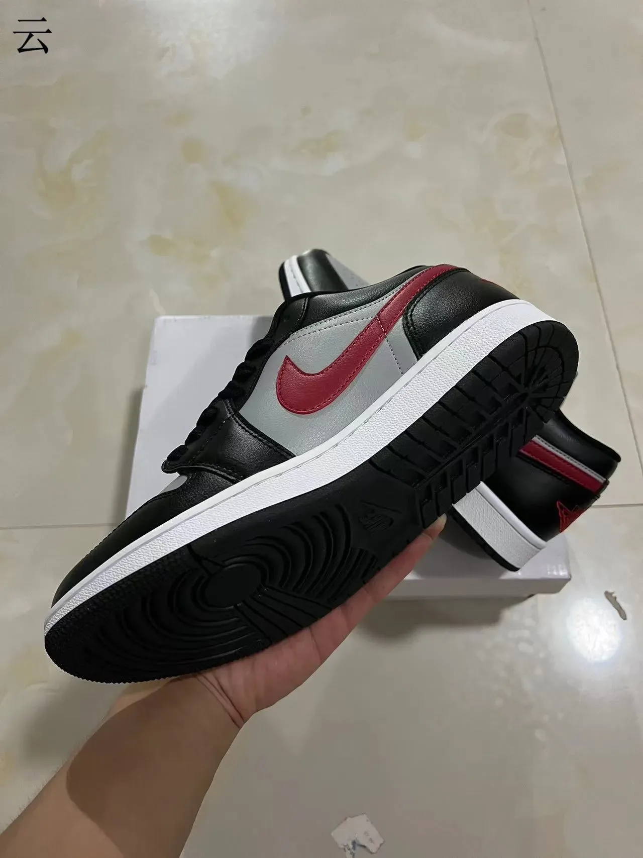Nike Air Jordan 1 Low Black Gray Red Lifestyle Sneakers 6