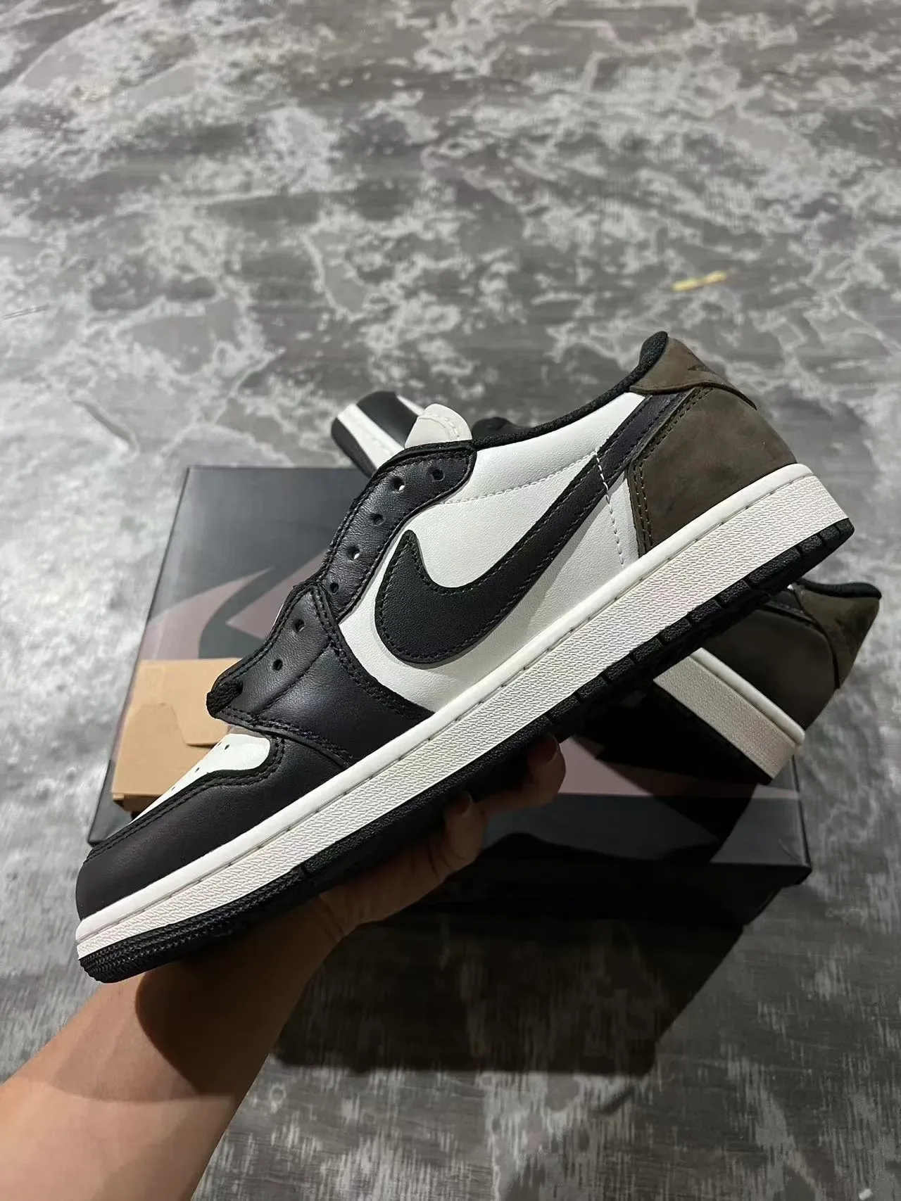 Nike Air Jordan 1 Low Black White Olive Lifestyle Sneakers 5