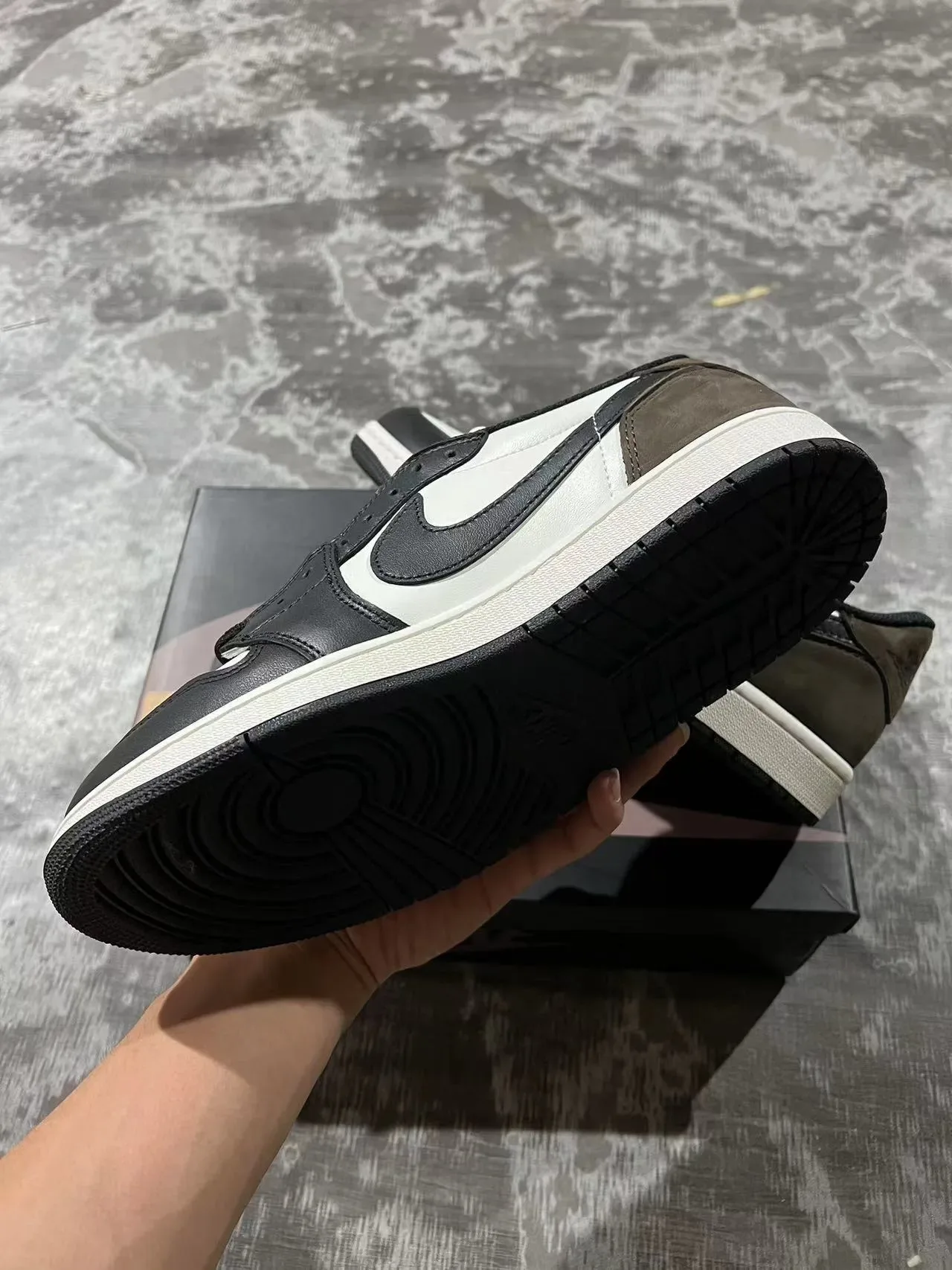 Nike Air Jordan 1 Low Black White Olive Lifestyle Sneakers 6