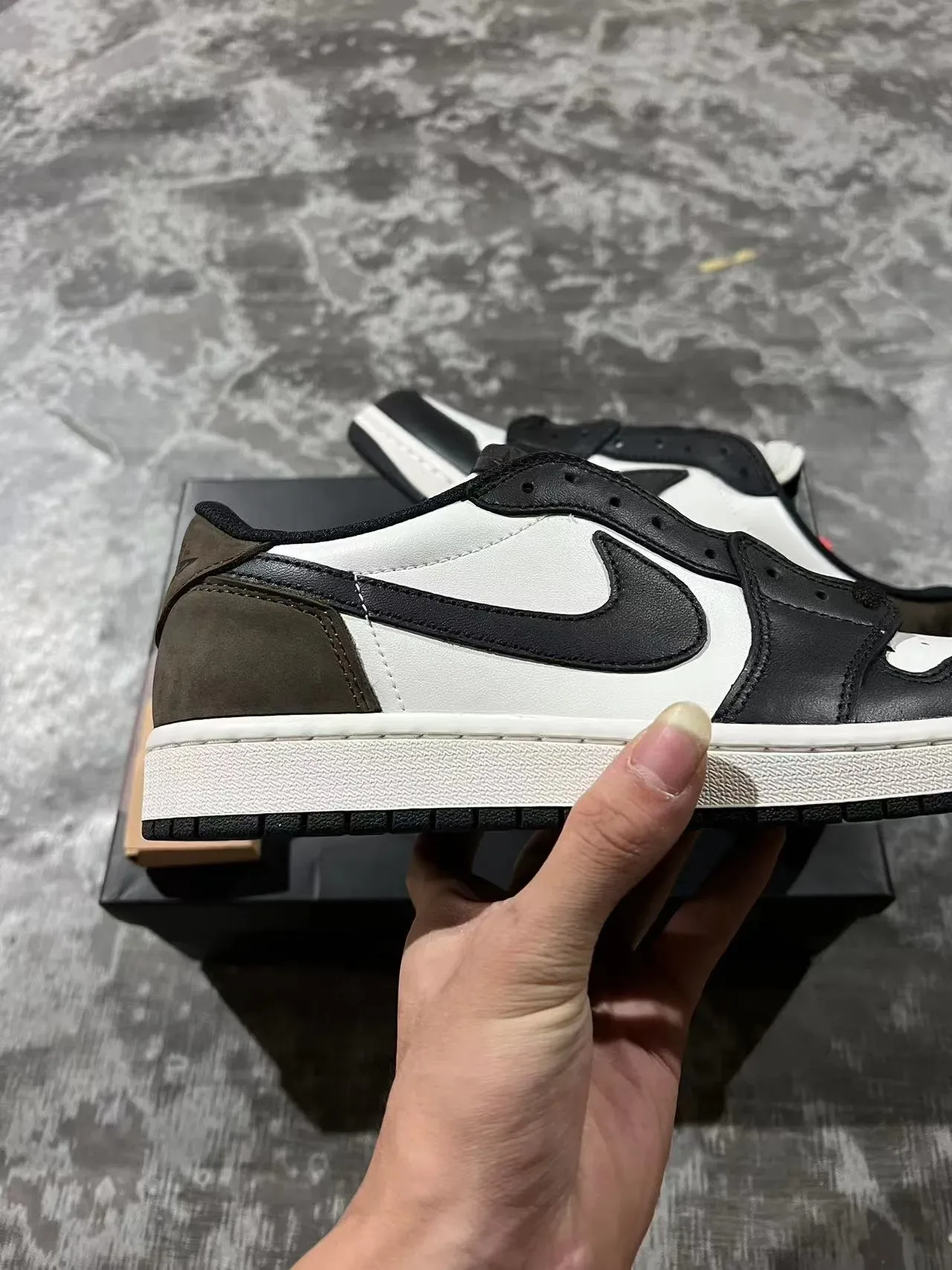 Nike Air Jordan 1 Low Black White Olive Lifestyle Sneakers 7