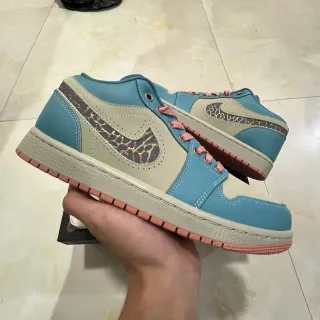 Nike Air Jordan 1 Low Giraffe Print Blue Beige Pink Lifestyle Sneakers