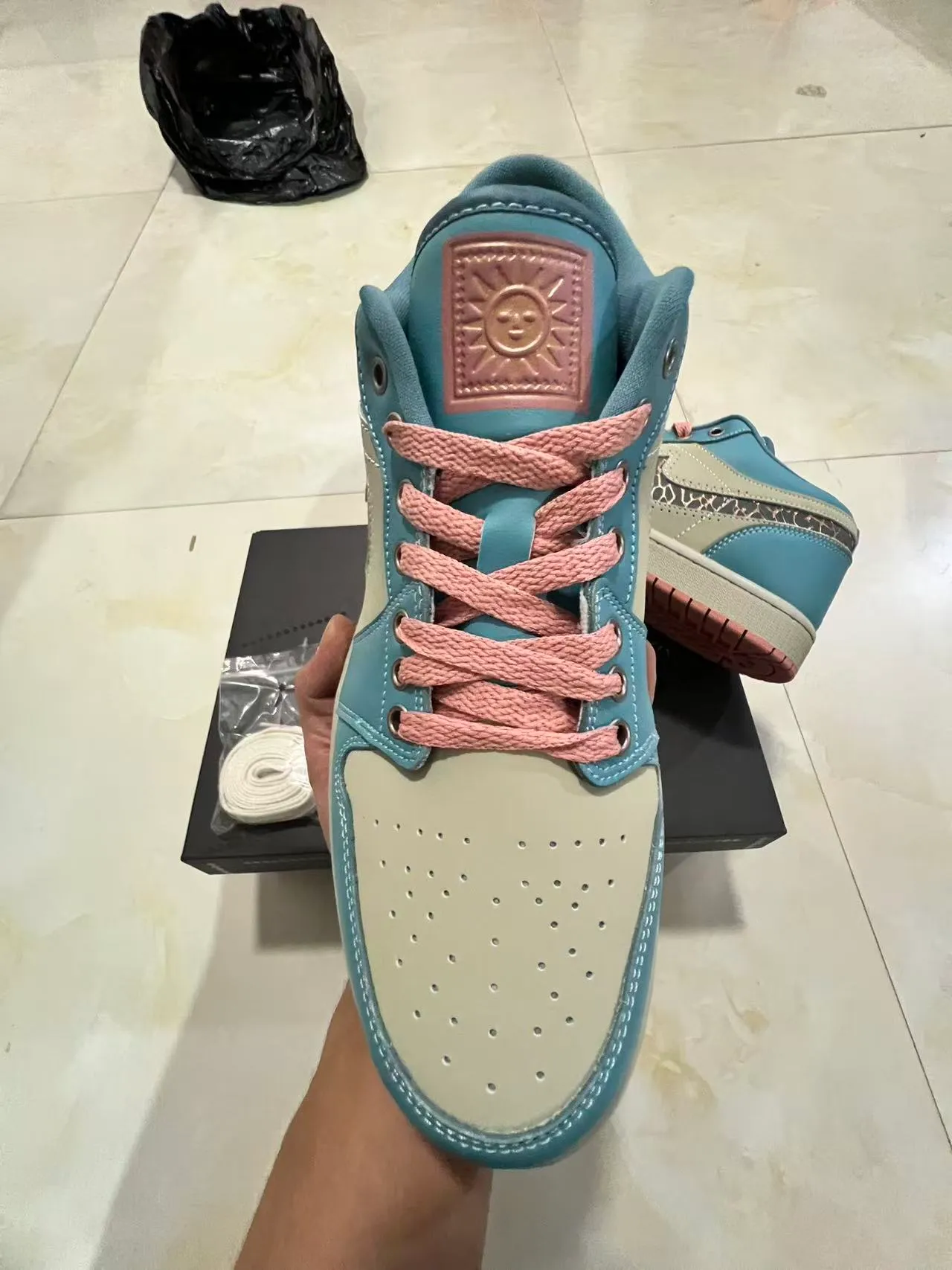 Nike Air Jordan 1 Low Giraffe Print Blue Beige Pink Lifestyle Sneakers 3