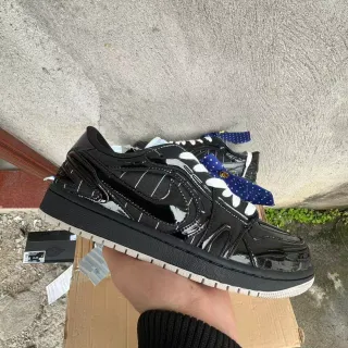 Nike Air Jordan 1 Low Glossy Patent Black White Blue Bow Lifestyle Sneaker