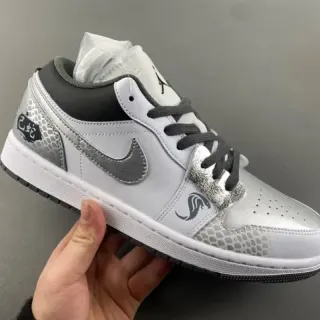 Nike Air Jordan 1 Low Metallic Silver Snake Print Lifestyle Sneakers