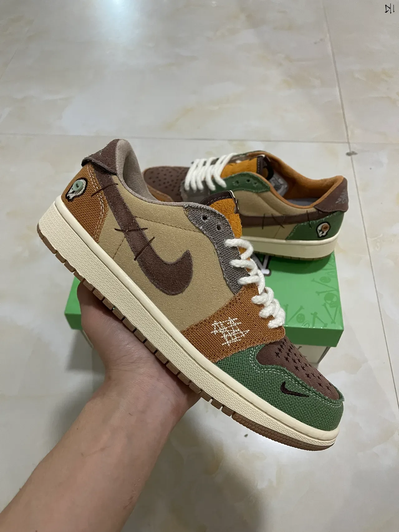 Nike Air Jordan 1 Low Patchwork Beige Olive Brown Lifestyle Sneakers 2