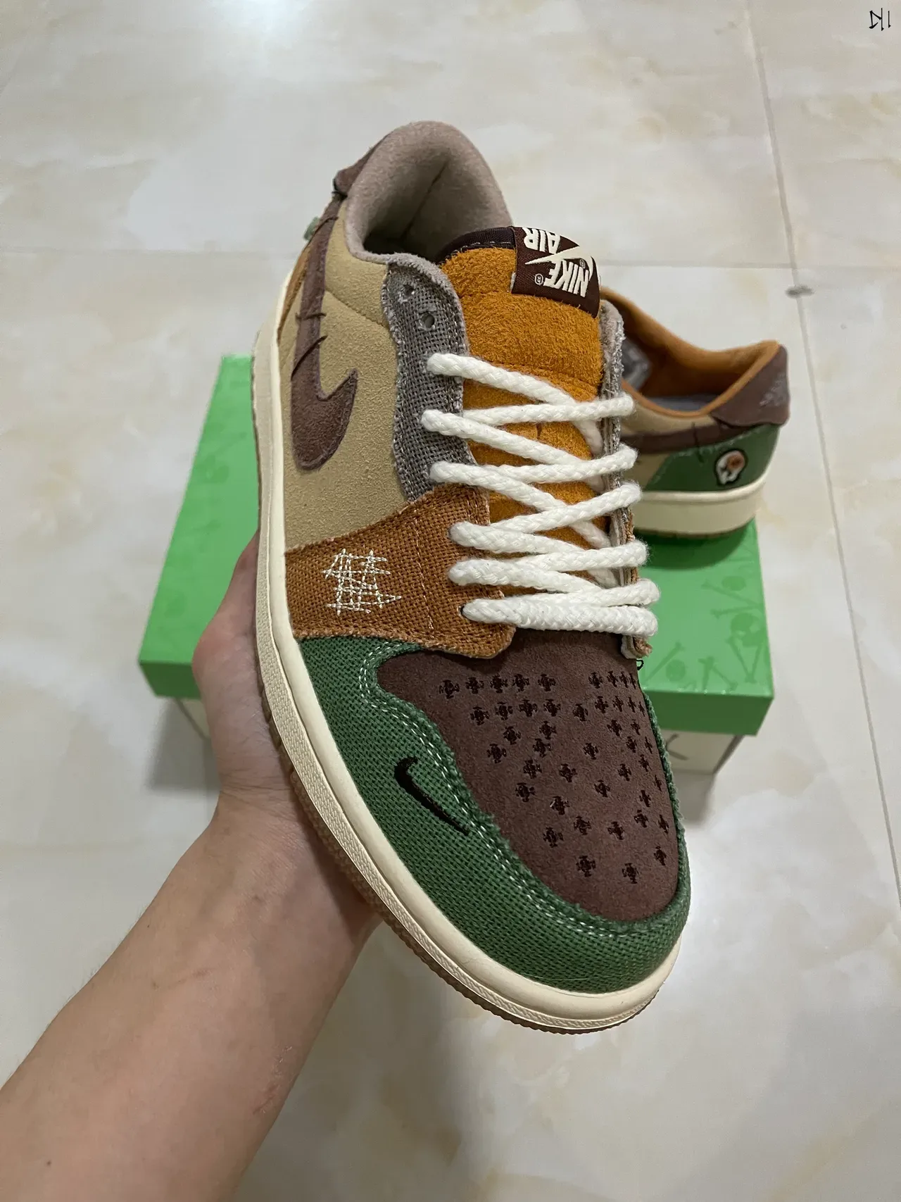 Nike Air Jordan 1 Low Patchwork Beige Olive Brown Lifestyle Sneakers 3