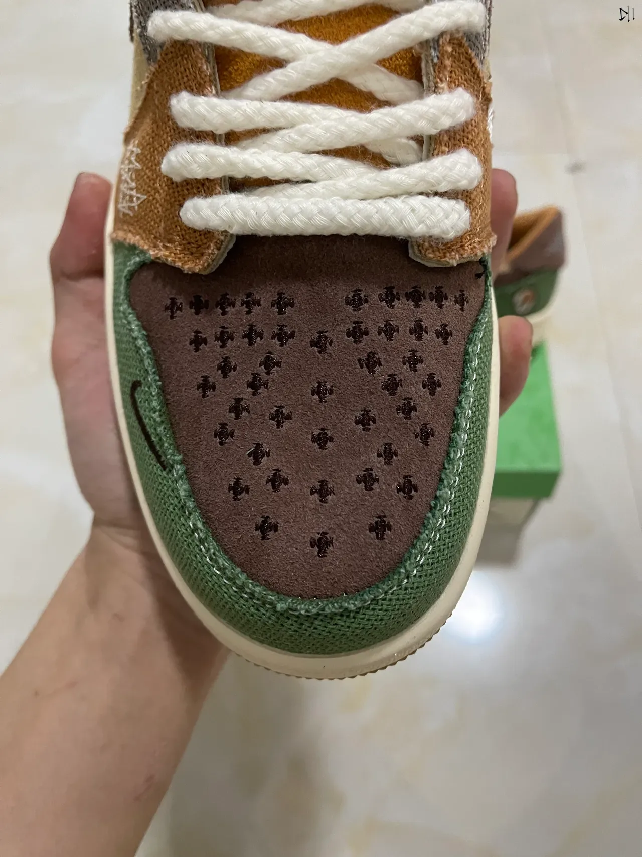 Nike Air Jordan 1 Low Patchwork Beige Olive Brown Lifestyle Sneakers 4