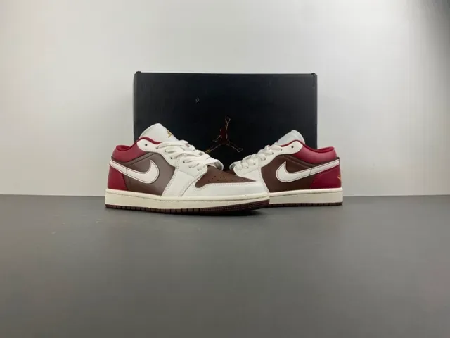 Nike Air Jordan 1 Low Red Brown Cream Lifestyle Sneakers 12