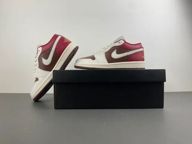 Nike Air Jordan 1 Low Red Brown Cream Lifestyle Sneakers 13