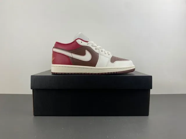Nike Air Jordan 1 Low Red Brown Cream Lifestyle Sneakers 14