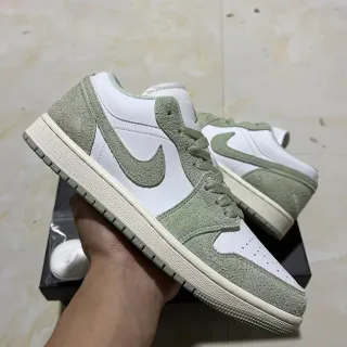 Nike Air Jordan 1 Low Sage Green and White Lifestyle Sneakers