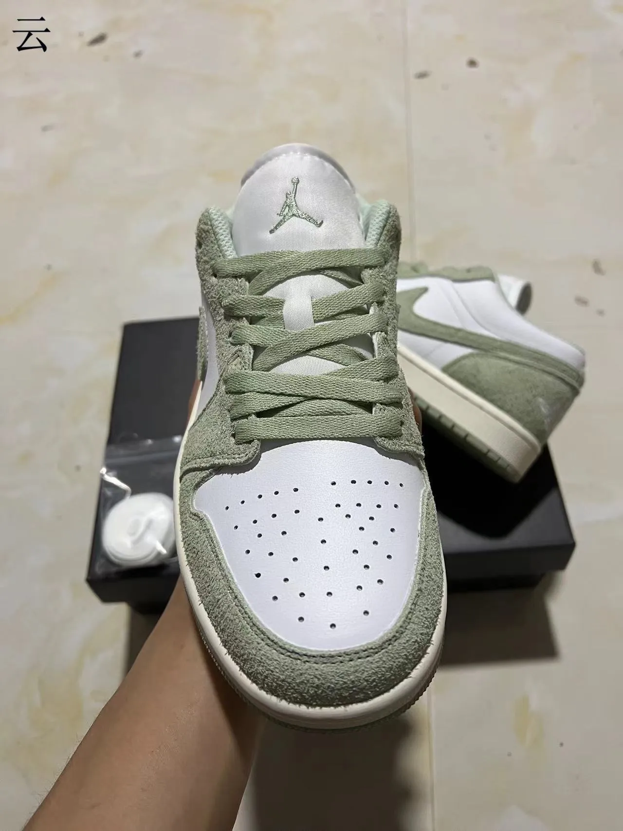 Nike Air Jordan 1 Low Sage Green and White Lifestyle Sneakers 4