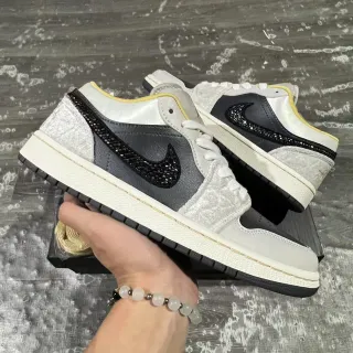 Nike Air Jordan 1 Low Silver Black Crystal Swoosh Lifestyle Sneakers