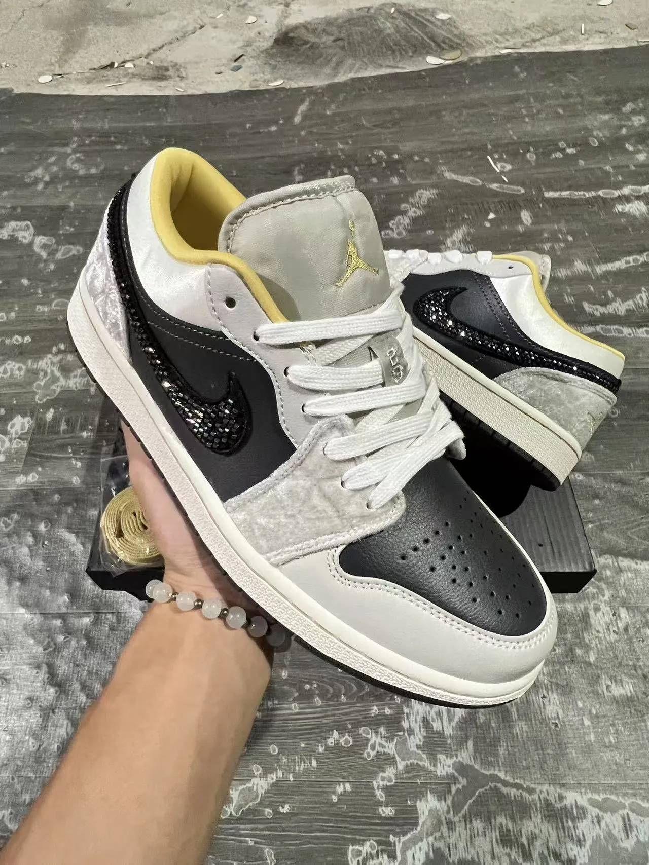 Nike Air Jordan 1 Low Silver Black Crystal Swoosh Lifestyle Sneakers 2