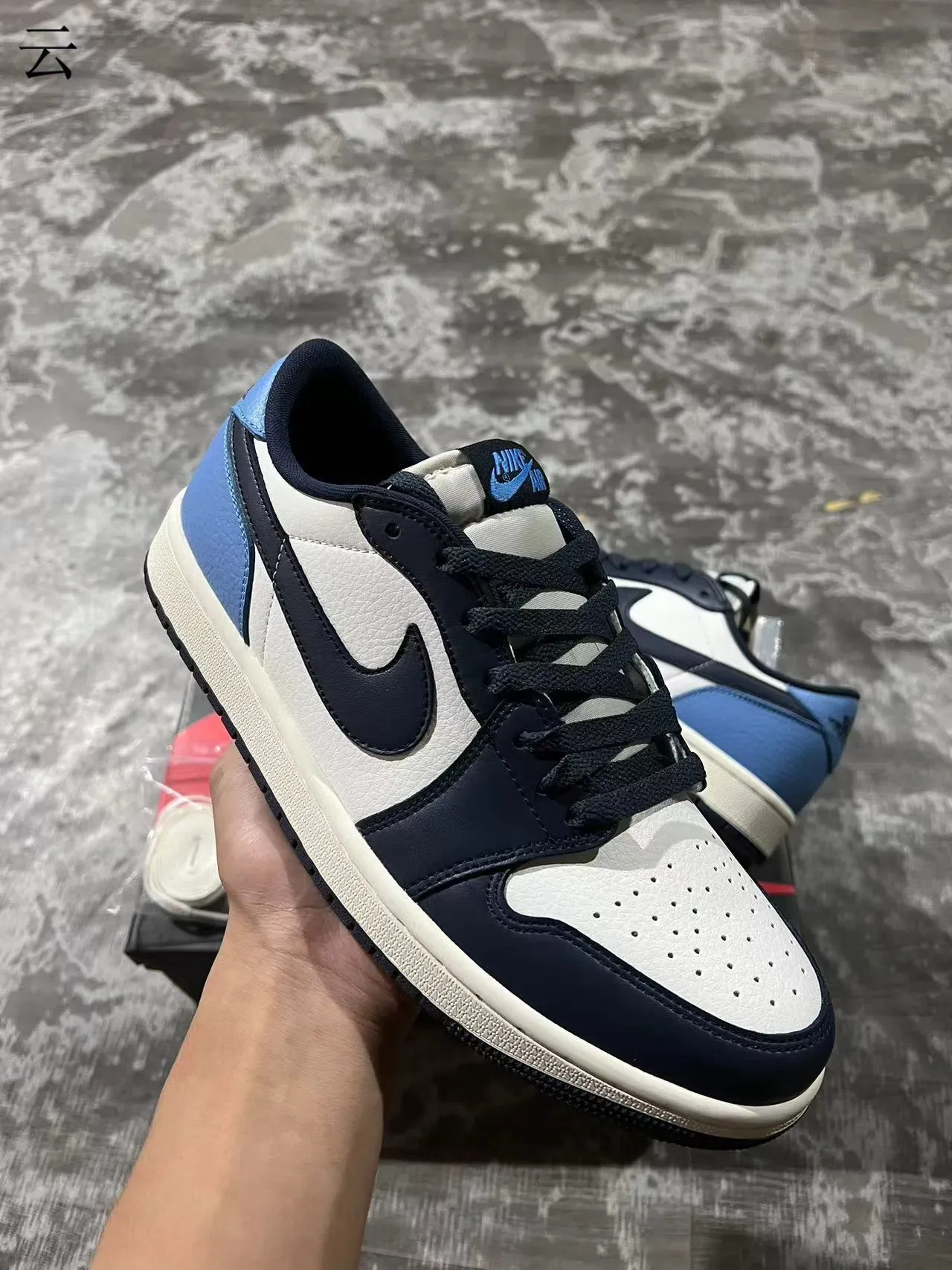 Nike Air Jordan 1 Low White Navy Light Blue Lifestyle Sneakers 2