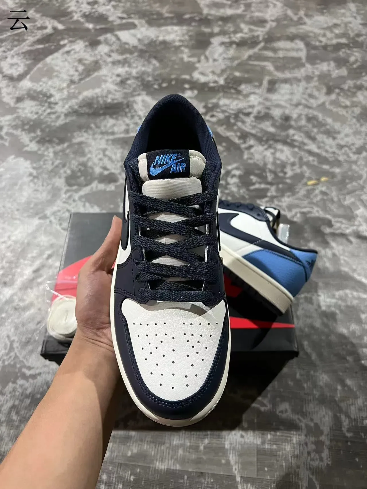 Nike Air Jordan 1 Low White Navy Light Blue Lifestyle Sneakers 3