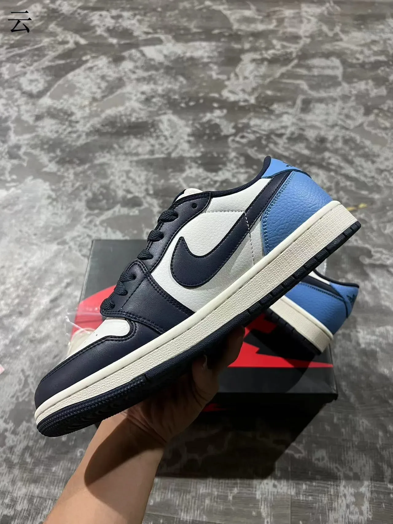 Nike Air Jordan 1 Low White Navy Light Blue Lifestyle Sneakers 5