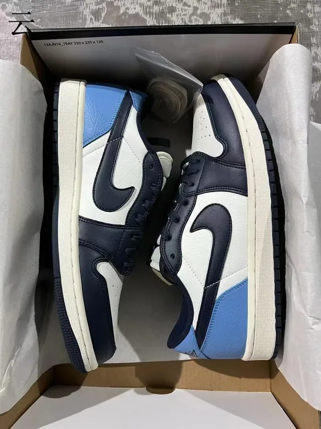 Nike Air Jordan 1 Low White Navy Light Blue Lifestyle Sneakers 9