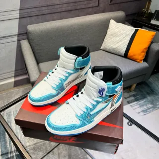 Nike Air Jordan 1 Off-White Collaboration Cyan Crystal Embellished Basketball Shoes