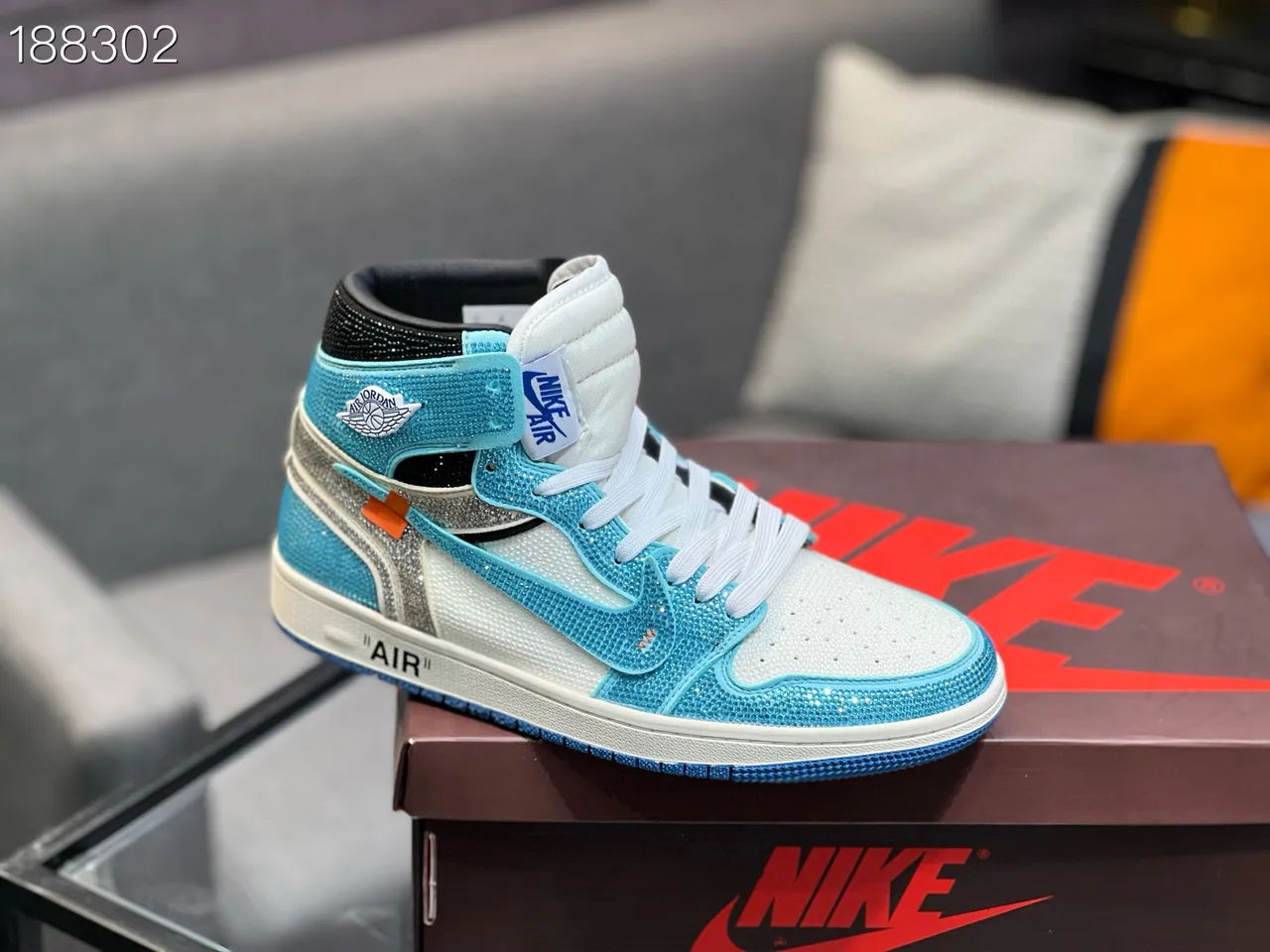 Nike Air Jordan 1 Off-White collaboration cyan cristal embellished chaussures de basketball 6
