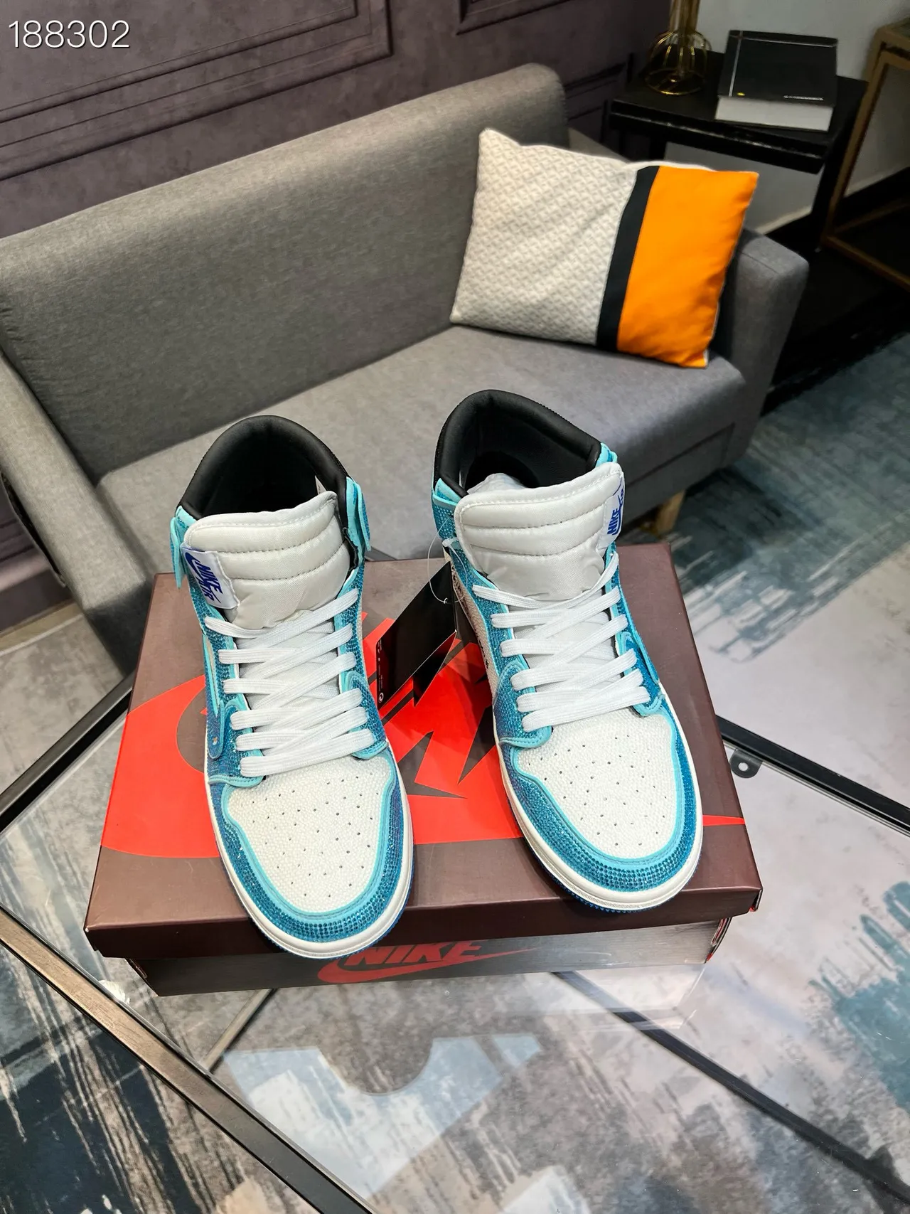 Nike Air Jordan 1 Off-White collaboration cyan cristal embellished chaussures de basketball 7