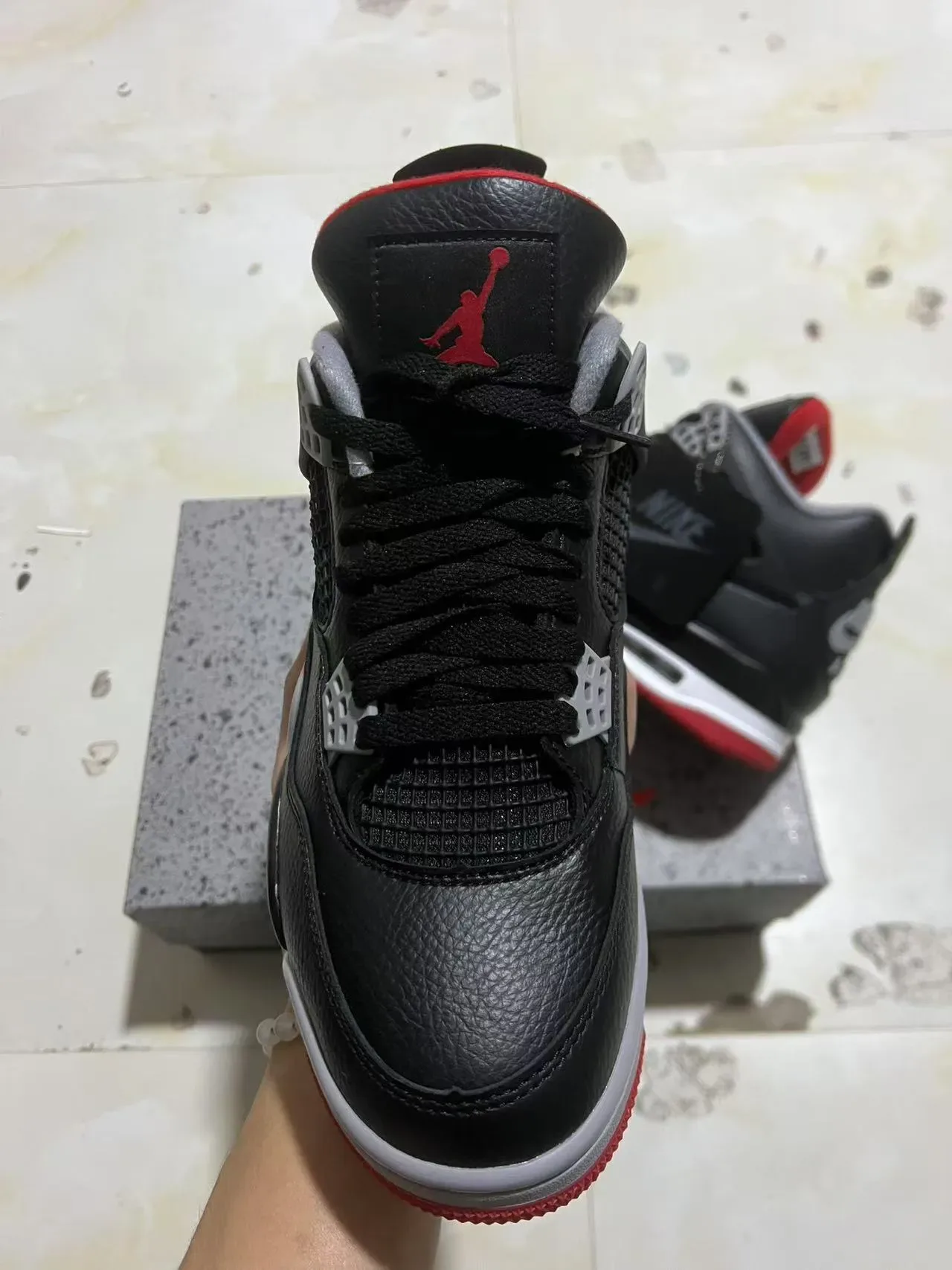 Nike Air Jordan 4 Chaussures de Basketball Noir Rouge Blanc 3