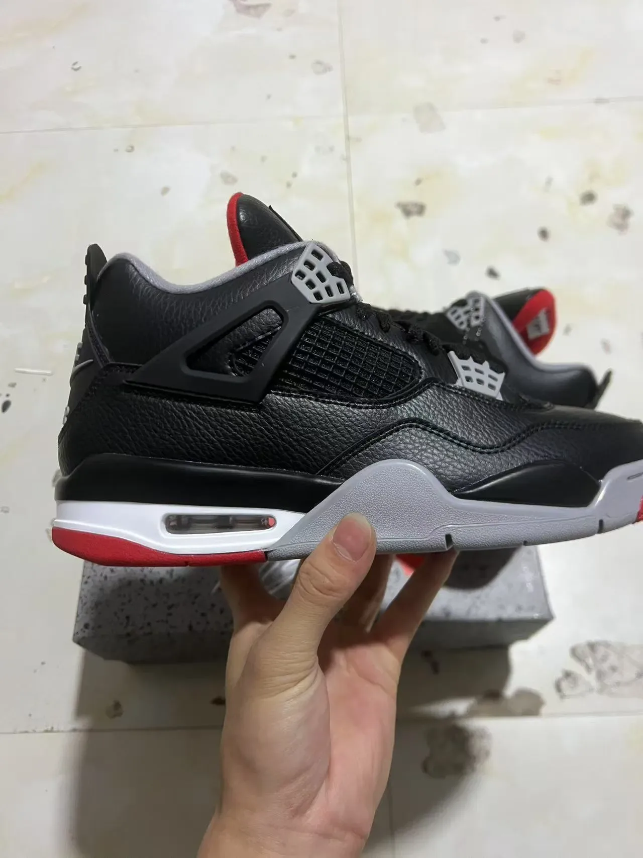 Nike Air Jordan 4 Chaussures de Basketball Noir Rouge Blanc 7