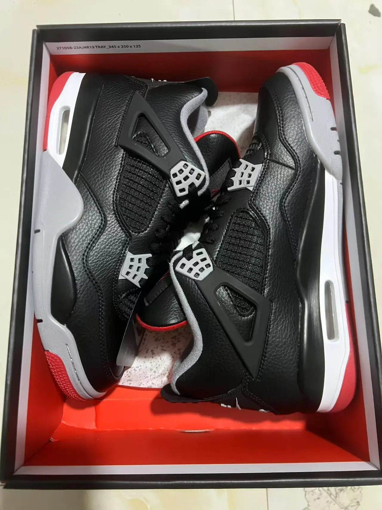 Nike Air Jordan 4 Chaussures de Basketball Noir Rouge Blanc 9