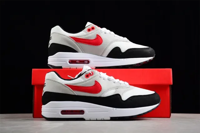 Nike Air Max 1 White Gray Black Red Lifestyle Sneakers 12