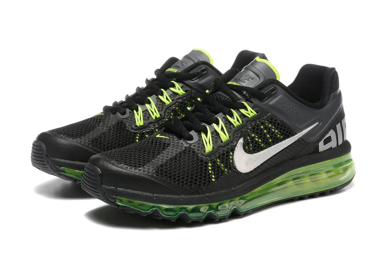 Nike Air Max 2013 Black and Neon Lime Running Shoes 7