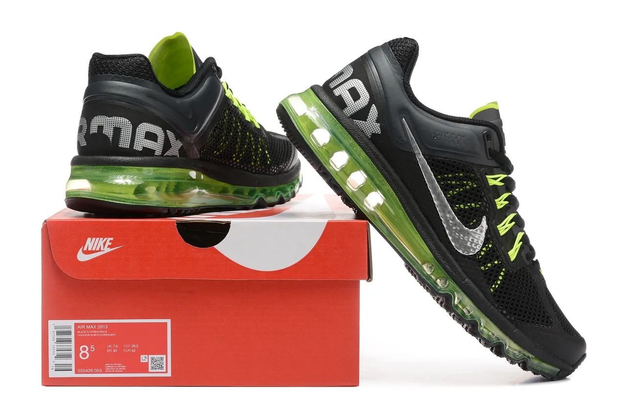Nike Air Max 2013 Black and Neon Lime Running Shoes 8