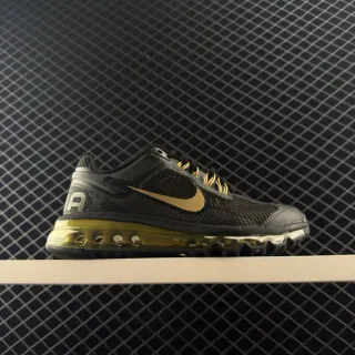 Nike Air Max Negro Dorado Amortiguación Visible de Largo Completo Transpirable Malla Superior Zapatillas de Running