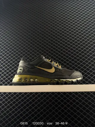 Nike Air Max Preto Dourado Amortecimento Visível de Comprimento Total Respirável Malha Superior Tênis de Corrida 2
