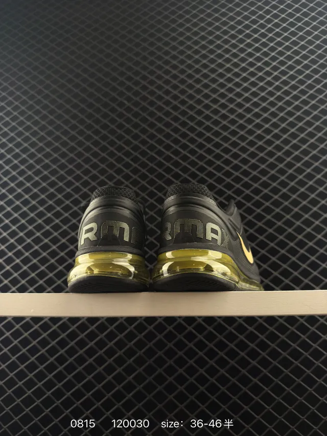 Nike Air Max Preto Dourado Amortecimento Visível de Comprimento Total Respirável Malha Superior Tênis de Corrida 4