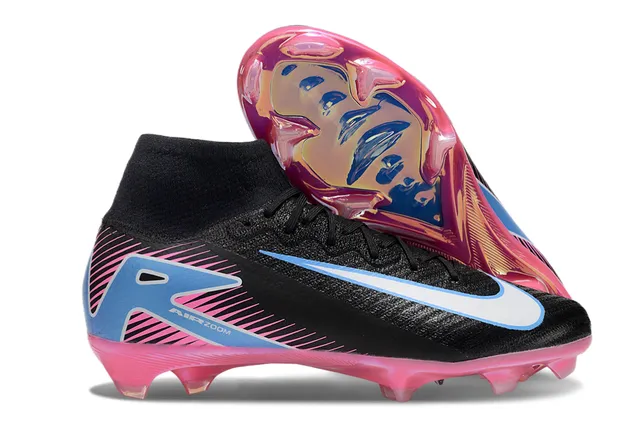 Nike Air Zoom Negro Rosa Alto Corte Tricô Superior Collarín de Tobillo Integrado Superficie Firme Zapatos de Fútbol 7