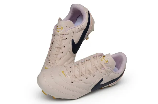 Nike Beige Navy Leather Upper Perforated Tongue Firm-Ground Soccer Shoes 2