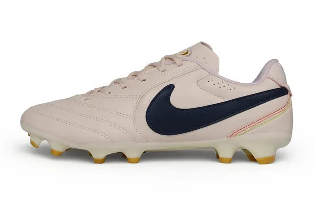 Nike Beige Navy Leather Upper Perforated Tongue Firm-Ground Soccer Shoes 7