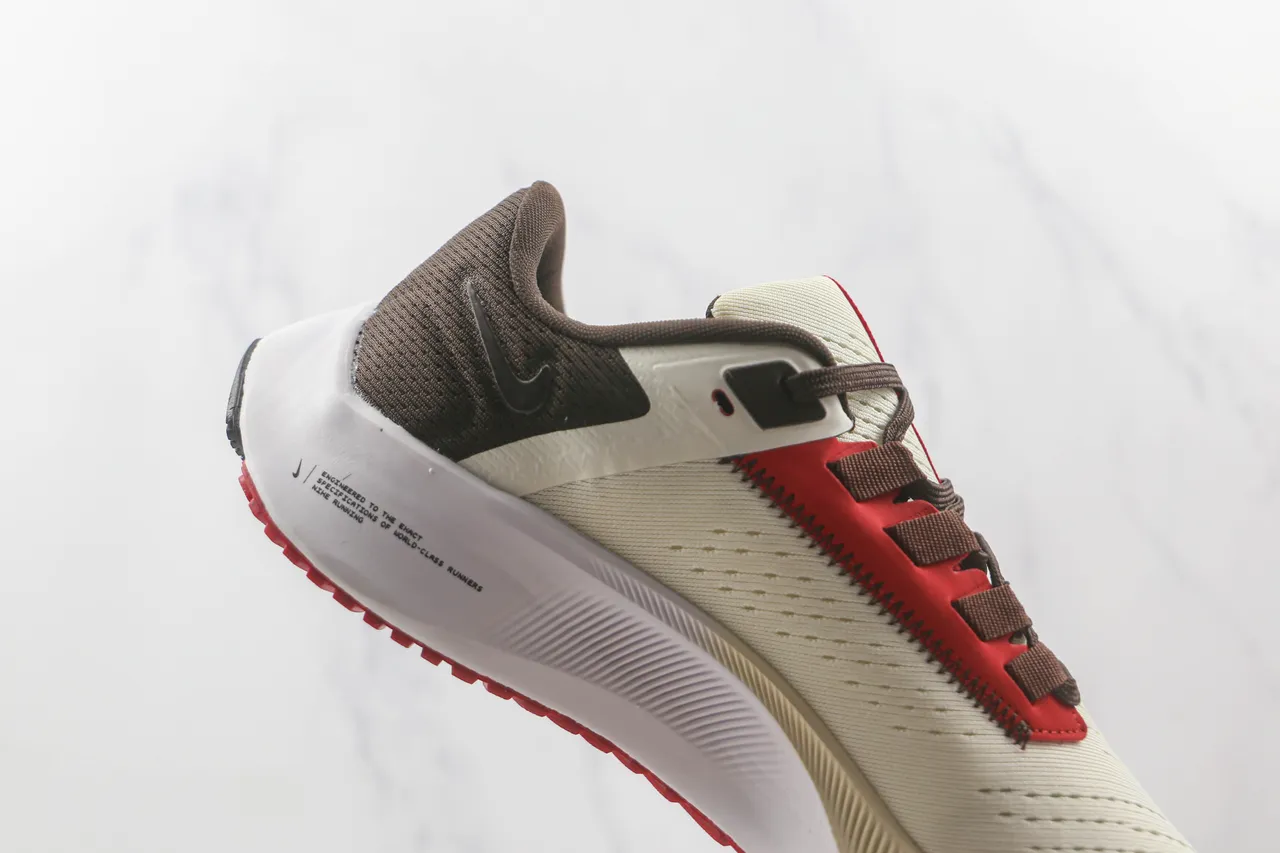 Nike Beige Red Breathable Mesh Upper Synthetic Strap Overlay Running Shoes 5