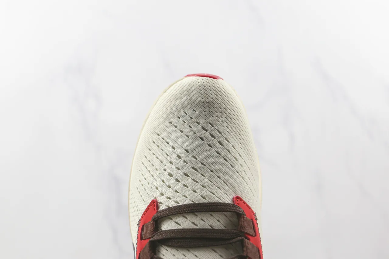 Nike Beige Red Breathable Mesh Upper Synthetic Strap Overlay Running Shoes 6