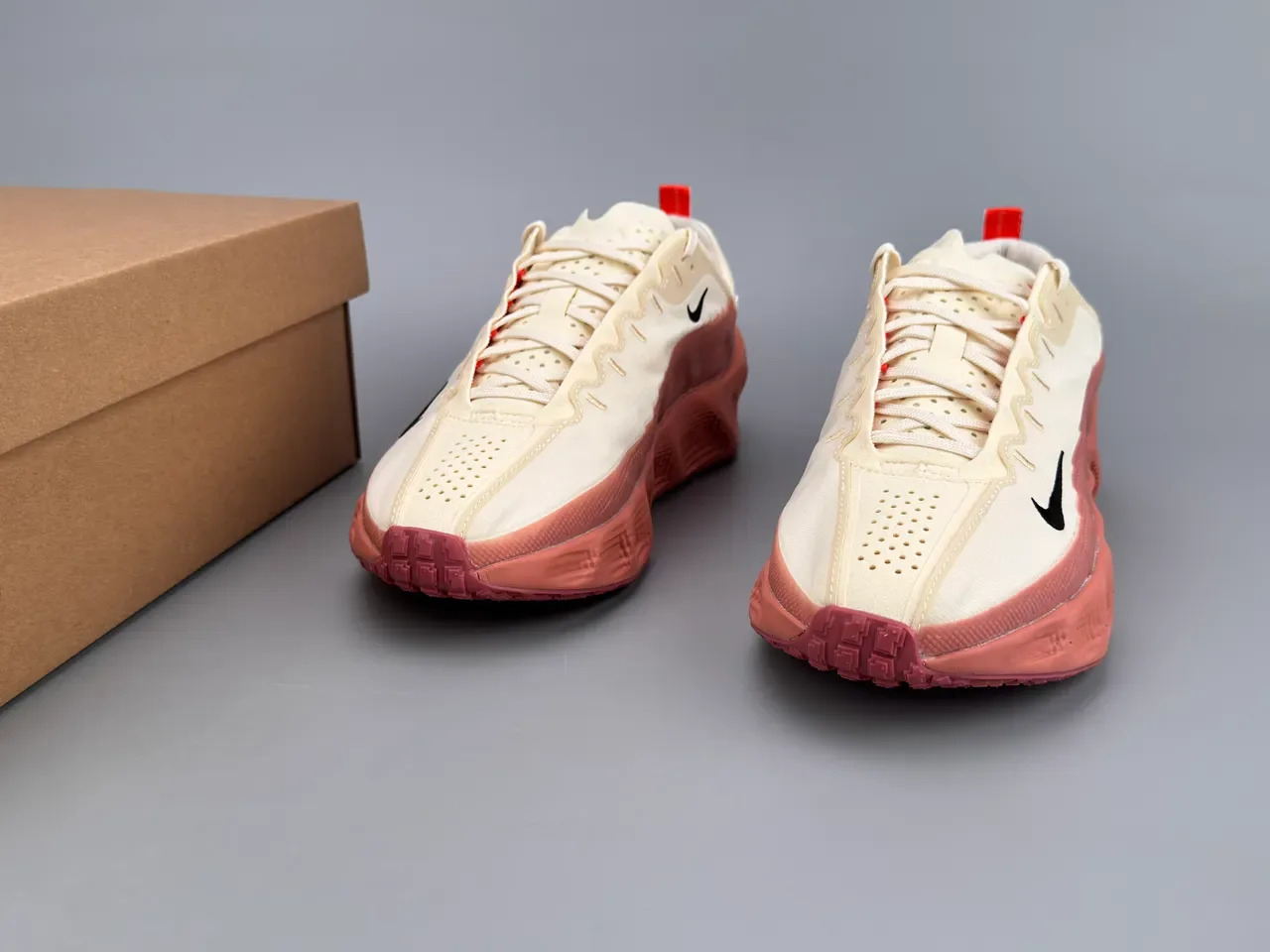 Nike Beige Red Textile Upper Sculpted Grid-Textured Midsole Sneakers 3