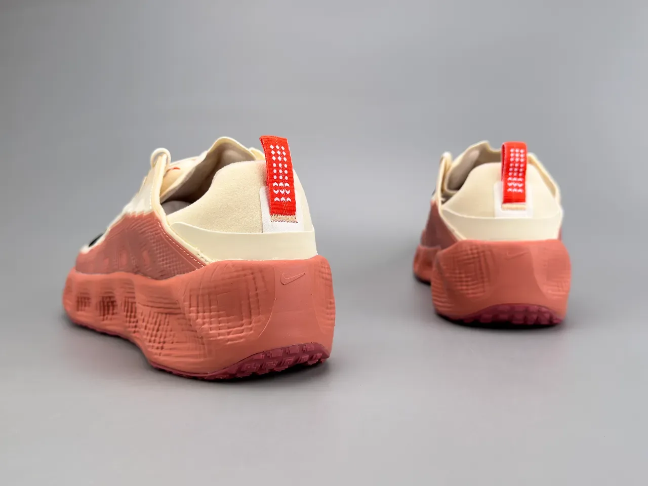 Nike Beige Red Textile Upper Sculpted Grid-Textured Midsole Sneakers 6
