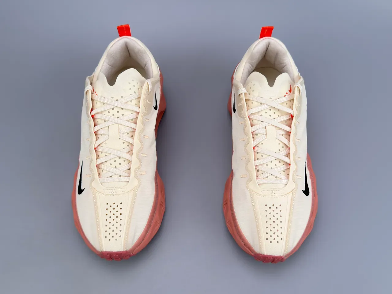 Nike Beige Red Textile Upper Sculpted Grid-Textured Midsole Sneakers 9