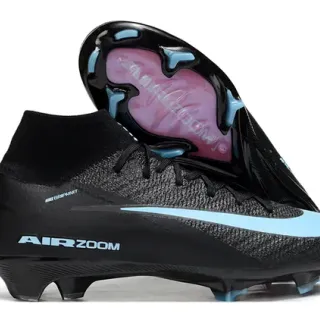 Nike Black Blue High-Cut Sock-Fit Collar Gripknit Upper Firm-Ground Soccer Shoes