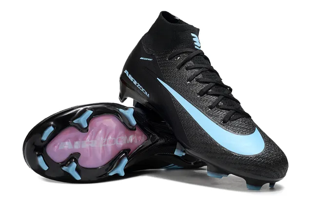 Nike Black Blue High-Cut Sock-Fit Collar Gripknit Upper Firm-Ground Soccer Shoes 3