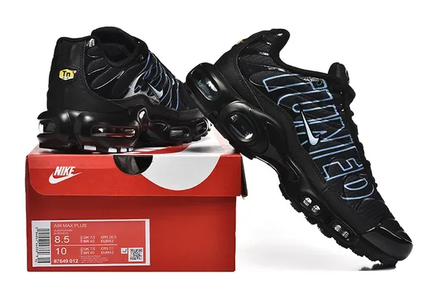 Nike Black Blue Mesh Upper Light Typography Lifestyle Sneakers 4