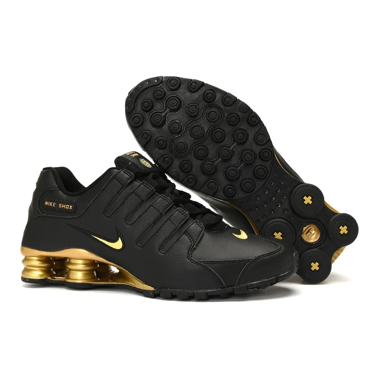 Nike Black Gold Pebbled Leather Upper Swoosh Lifestyle Sneakers 2