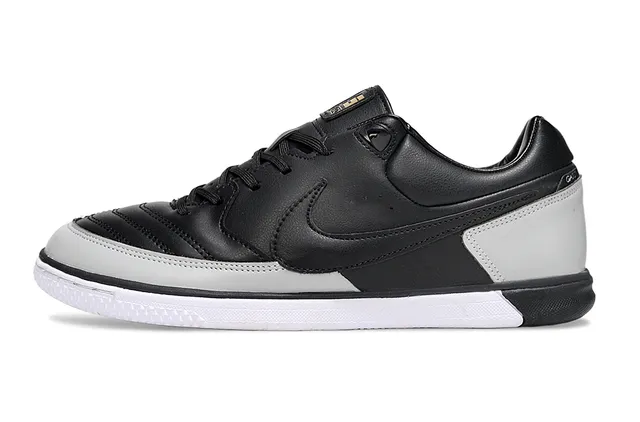 Nike Preto Cinza Tênis de Futebol Indoor de Couro de cano baixo 2
