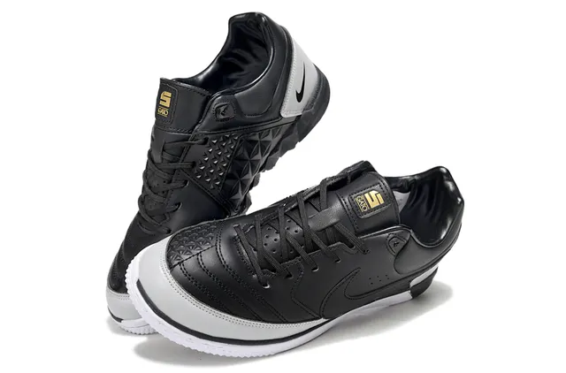 Nike Preto Cinza Tênis de Futebol Indoor de Couro de cano baixo 3